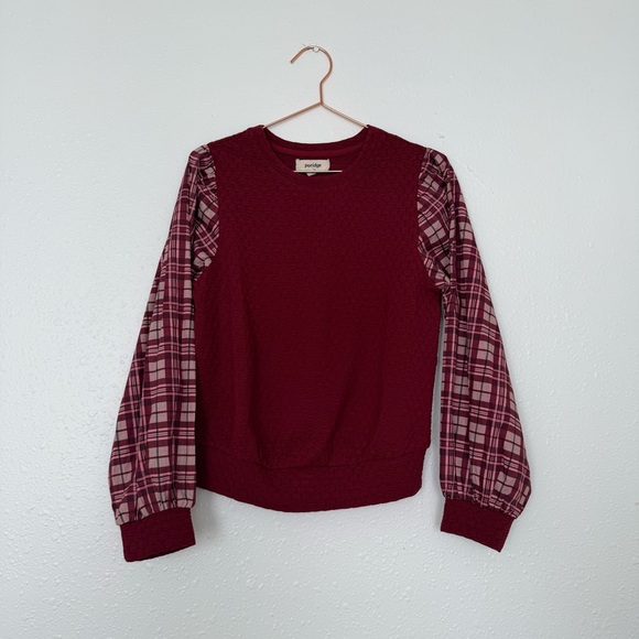 Porridge Tops - Porridge Burgundy Top with Plaid Sleeves